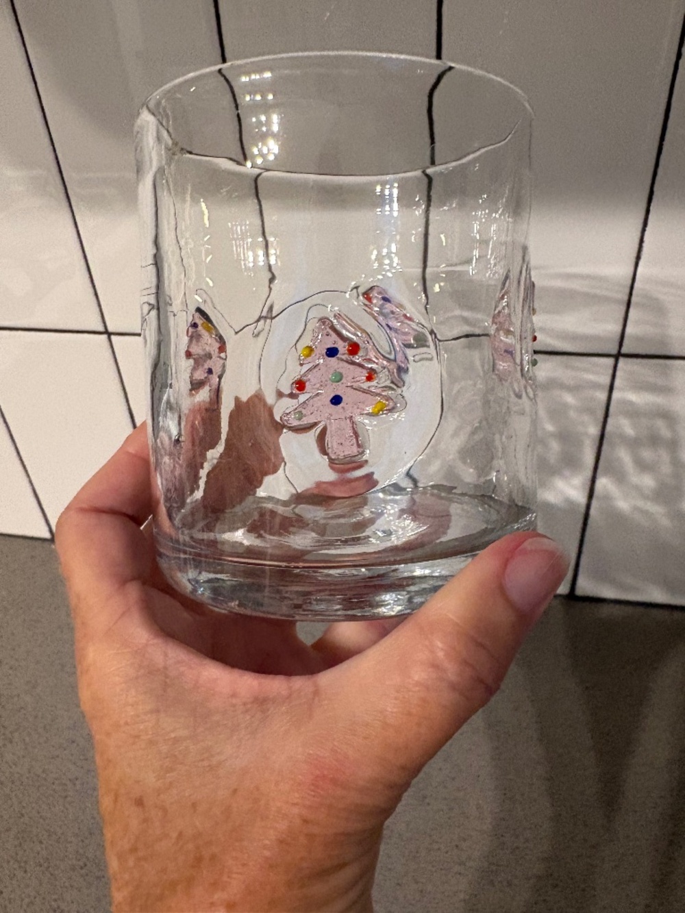 Similar to Anthro Icon glass - pink Christmas tree tumbler